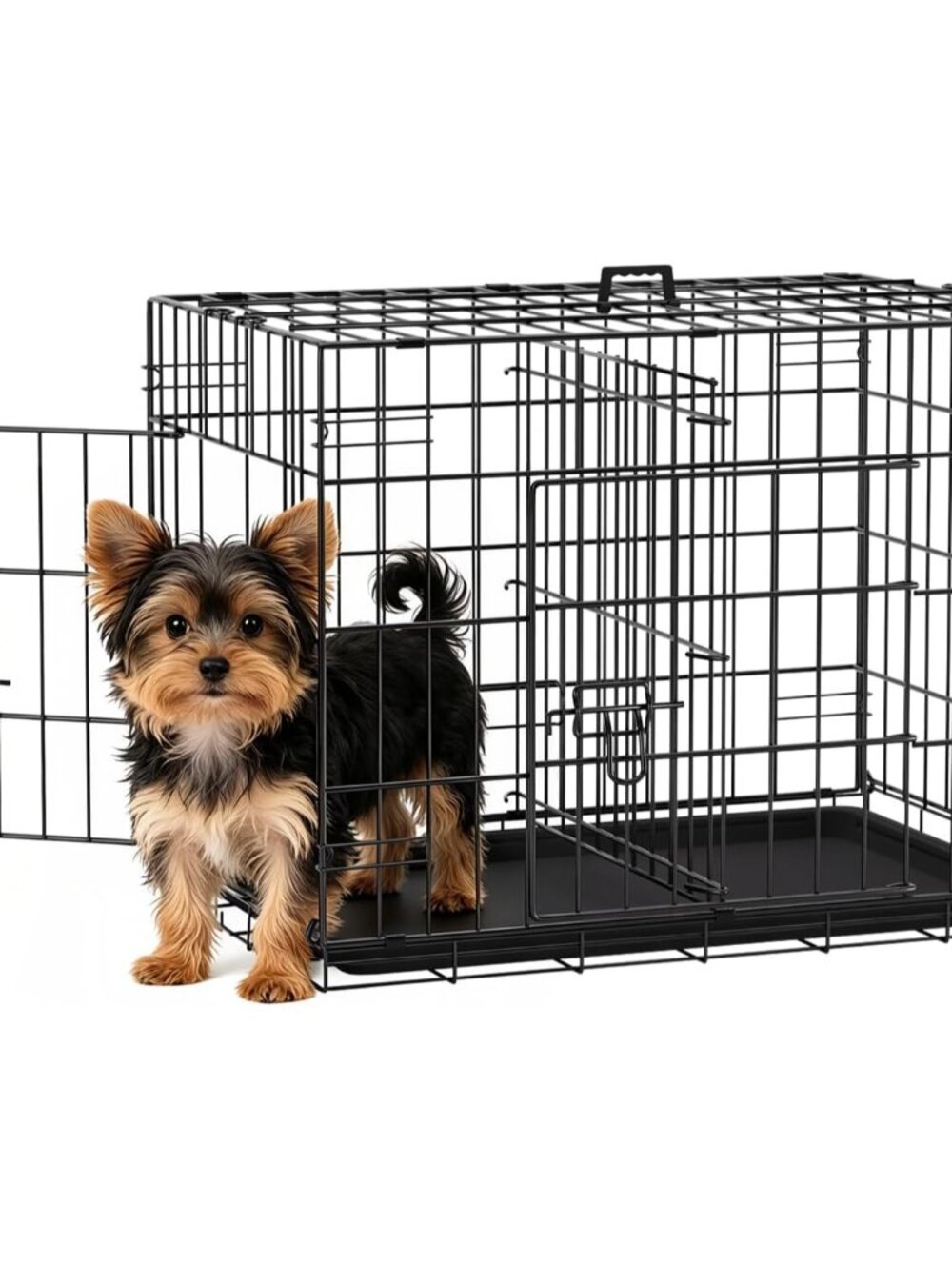 24" Foldable Metal Dog Crate | Black | Cage for Small Dogs